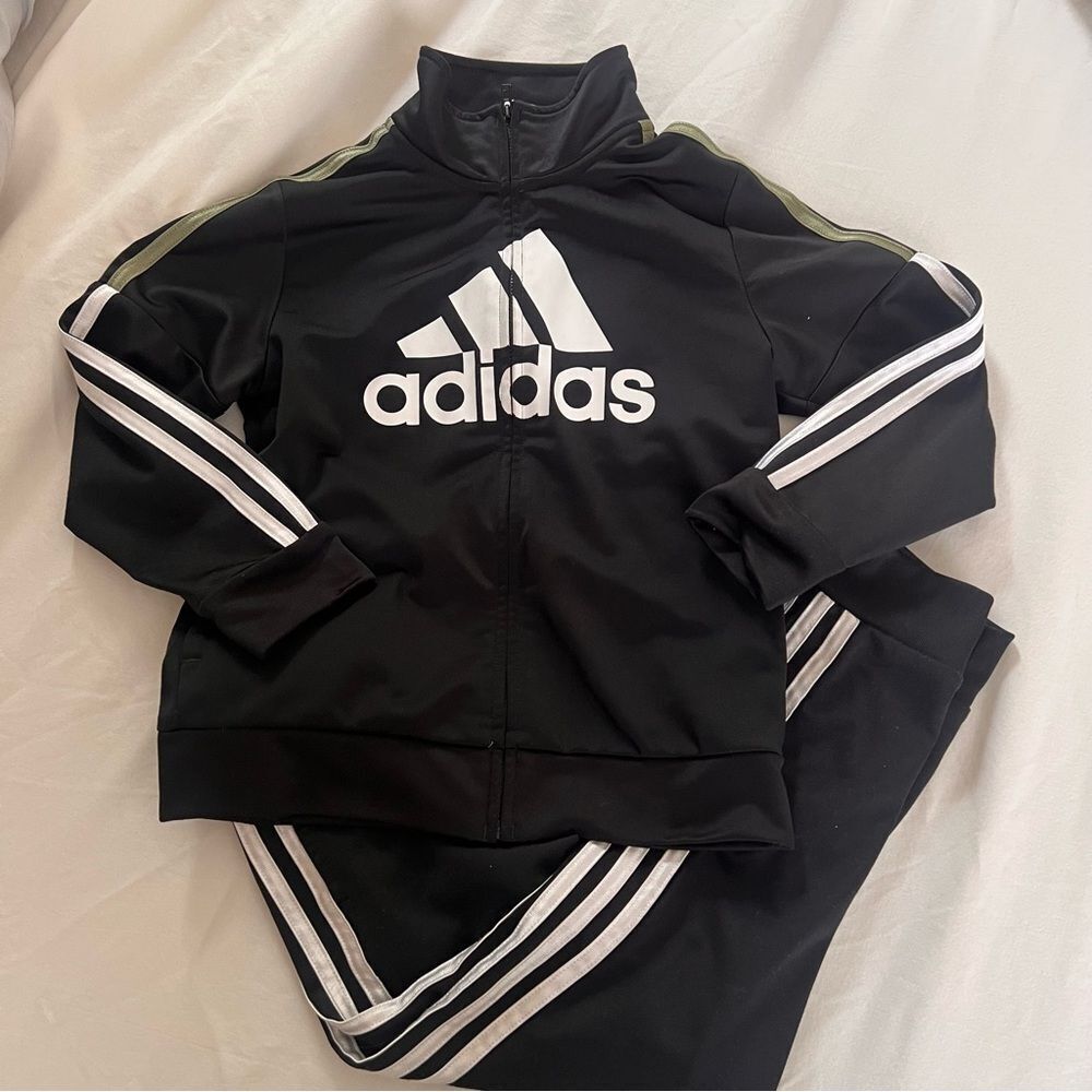 Adidas Kids Black Track Jacket & Pants Set Size 6 EUC